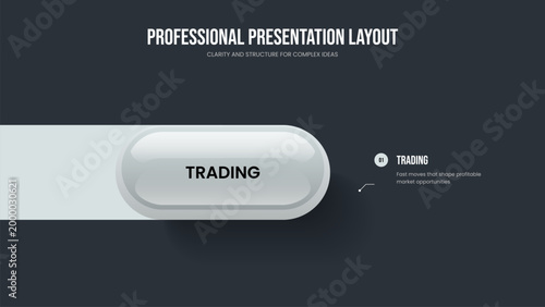 Modern Overview One Option Infographic Slide Layout. Corporate Showcase Frame Design Vector Illustration. Project Strategy 1 Element Diagram Slideshow Template.