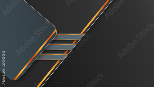 A sleek and modern abstract background featuring dark gray tones with striking orange and white geometric accents and lines.