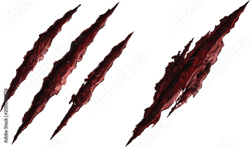 Dramatic claw marks on a white background a symbol of aggression and damage