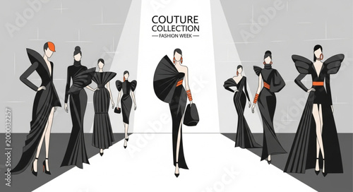 Fashion Models Couture Collection Runway.