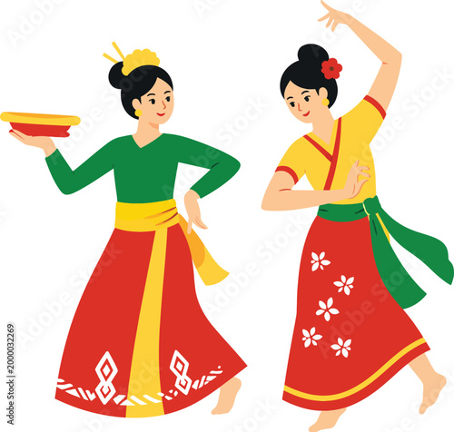 Indonesian Traditional Dancers Illustration