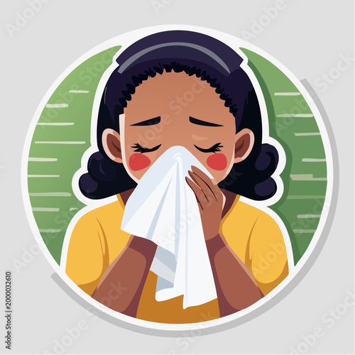 Girl blowing her nose with a tissue