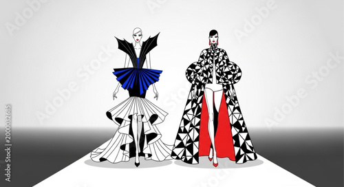 Fashion Models on Runway Show.