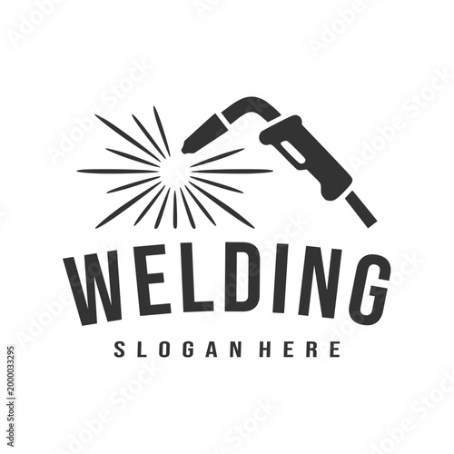 Modern Welding Torch Logo with Industrial Spark and Slogan for Metal Fabrication and Welder Workshop Branding Vector Illustration