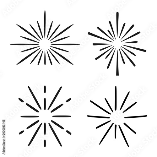 Collection of Hand Drawn Sunburst Spark and Light Ray Silhouettes for Vintage Celebration and Creative Design Elements Vector Icon Illustration