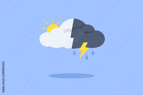 Split cloud illustration contrasting sunny and stormy weather
