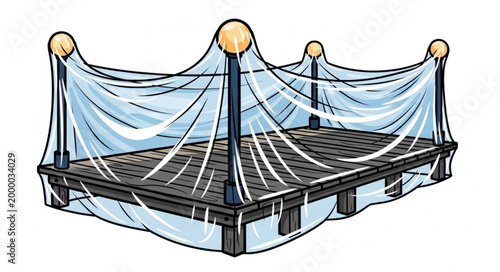 Garden bed covered with protective netting against pests.