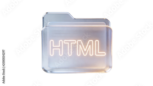 3D Glassmorphism HTML Folder Icon for Web Programming and Development