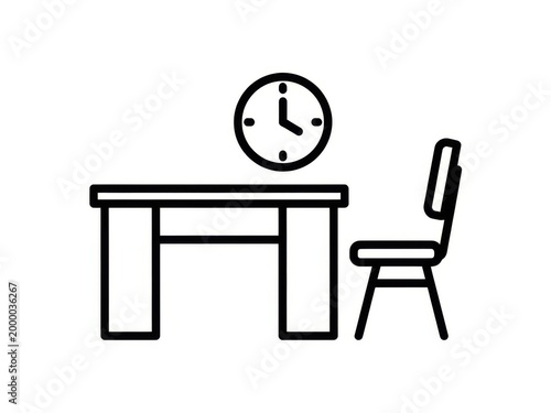 Simple desk with chair and wall clock icon