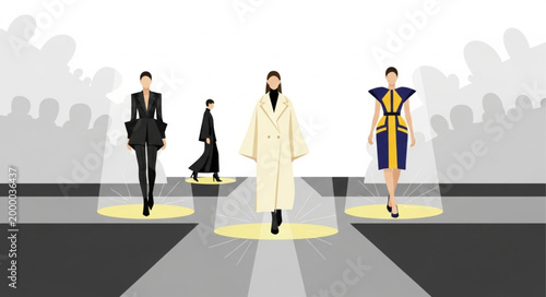 Fashion Models Walking Down Runway.
