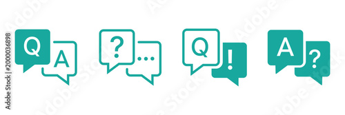Set of Chat and FAQ Speech Bubble Icons with Question and Answer Symbols in Minimal Line and Solid Style for Customer Support UI UX Design.eps10