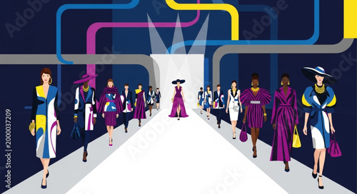 Fashion Models Walking Down Runway.