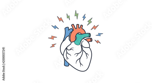 Stylized Heart Organ with Colorful Energy Pulses