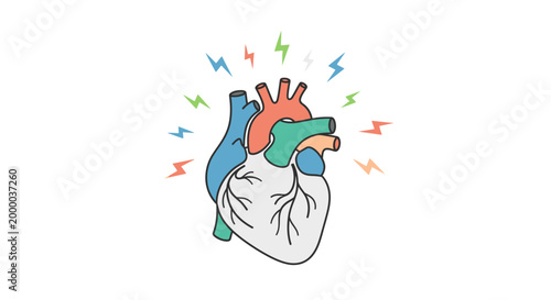 Abstract Heart with Electrical Energy Pulses
