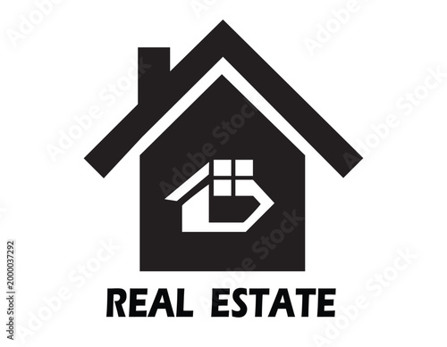 Real estate house icon with roof and chimney simple vector property building architecture