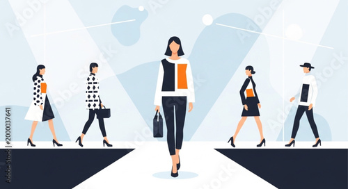 Fashion models walking on a runway during a fashion show event.