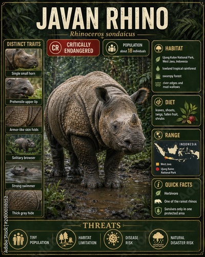 Javan Rhino Conservation Infographic With Habitat and Threats