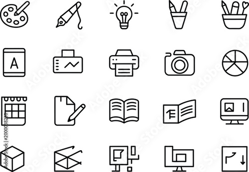Black and white line depicting various household appliances and devices line household appliances
