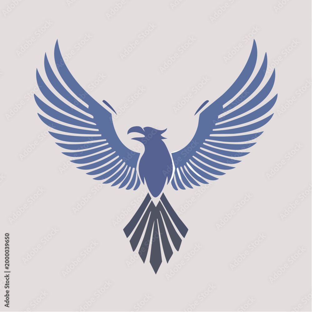 Fototapeta premium Majestic blue avian symbol soaring with powerful grace and geometric elegance, representing freedom and strength