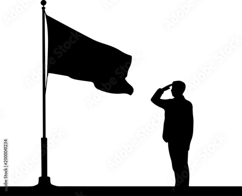Silhouette of a Soldier Saluting a National Flag on a Pole Patriotic Vector Illustration