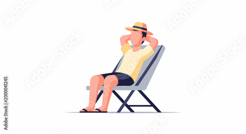 Man relaxing in a beach chair wearing a straw hat.