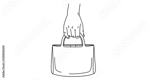 Hand holding a simple tote bag illustration.