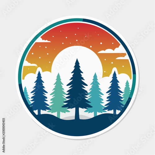 Stylized Forest Landscape with Sunset and Moon