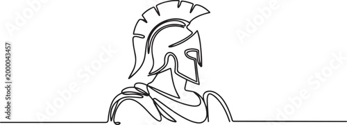 Photos Continuous single line sketch drawing of knight warrior sparta armor protection
