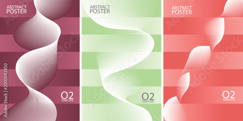 Vibrant abstract poster templates with wavy lines and stripes in purple, green, and pink hues for modern design