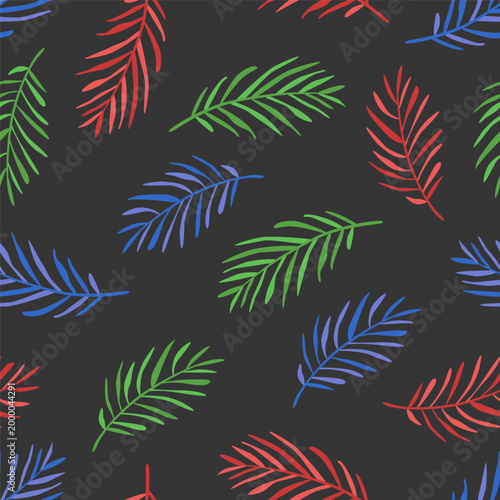 Vector seamless pattern with hand drawn palm leaves. Cute jungle design for textile, backgrounds, wallpaper, wrapping paper, digital prints.