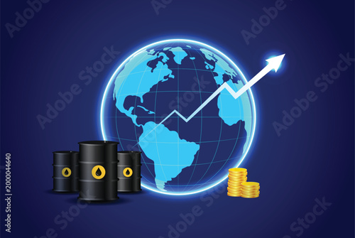 Crude oil market growth concept with global rising profit vector poster