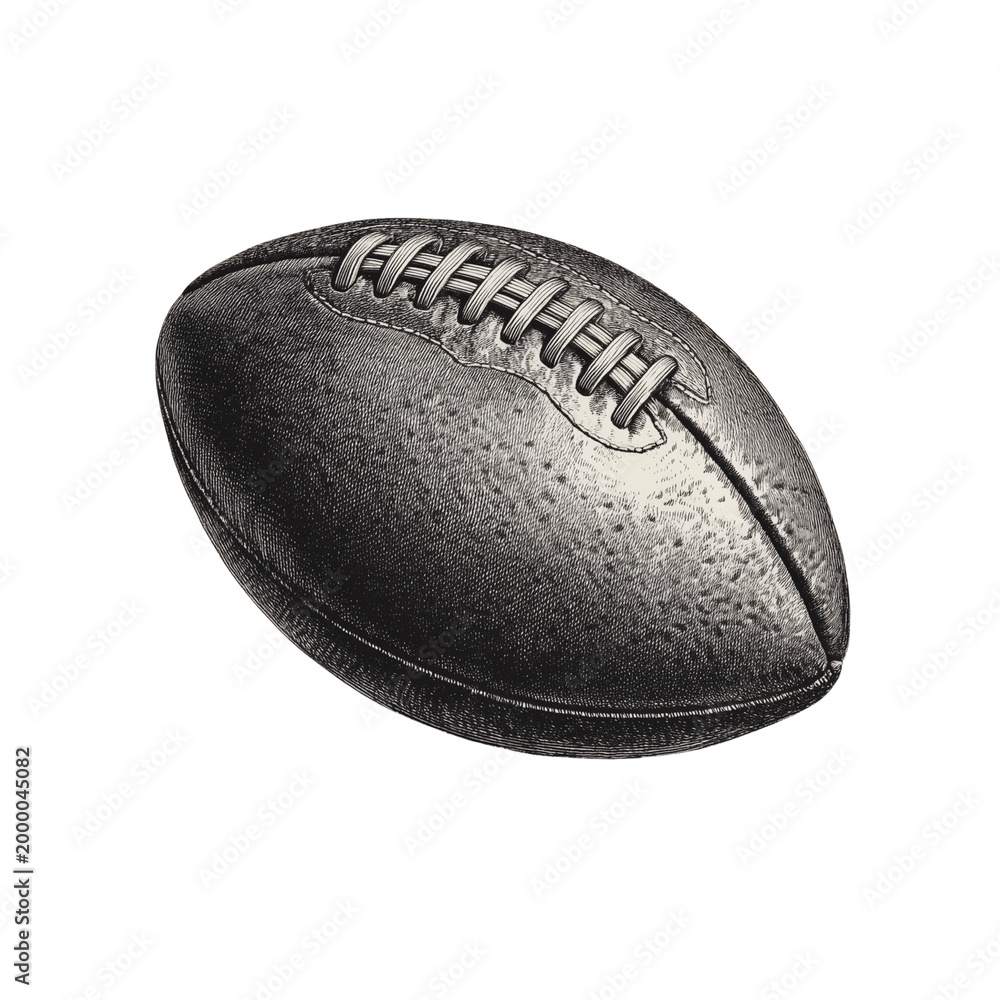 Fototapeta premium Black and White Ink Drawing of American Football - Athletic Sport Illustration Isolated on Transparent Background (PNG)