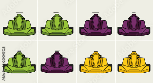 Colorful Front View Racing Go-Kart Vector Illustration Set