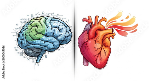 Human brain and heart representing logic and emotion.