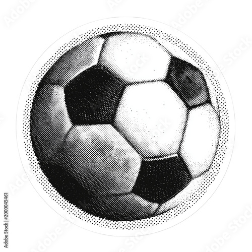Halftone Soccer Ball Sticker - Black and White Football Illustration Isolated on Transparent Background (PNG)
