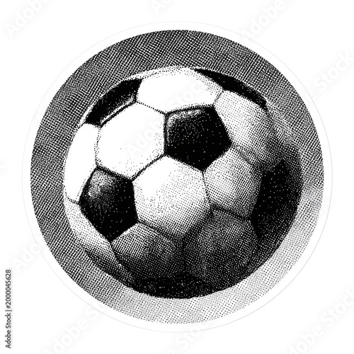 Halftone Soccer Ball Sticker - Black and White Football Illustration Isolated on Transparent Background (PNG)