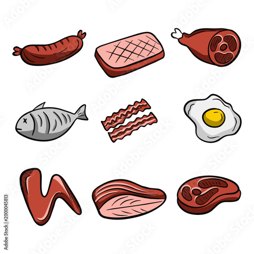 Assorted Raw Meat and Protein Source Food Collection