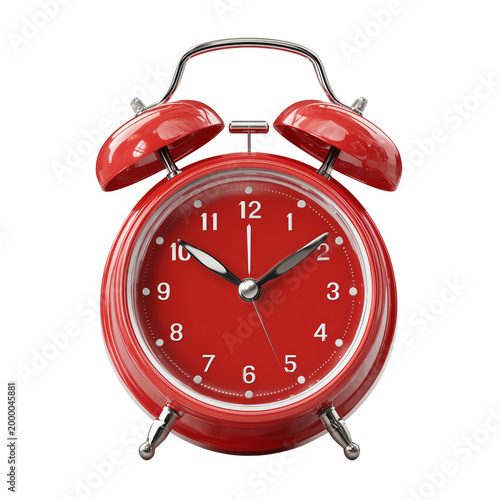 Red Alarm Clock - Simple Bold Color Clip Art Isolated on Transparent Background (PNG)