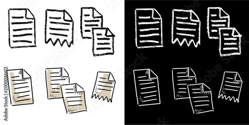 Set editable chalk and sketch drawing paper work vector for study blogs. Ideal for symbolizing vintage chalkboard notes, rough hand drawn files, and office tasks.