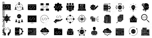 Development icon vector set. Programming Illustration sign collection. Software developer symbol. Program code logo.