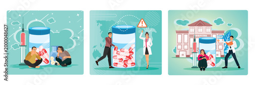 Drug addiction concept. Prescription drug abuse. Drug rehab center.