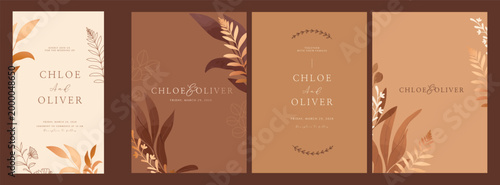 Luxury Wedding Invitation set,  invite thank you, rsvp modern card Design in line art leaf greenery branches  decorative Vector elegant rustic  plus social media template 