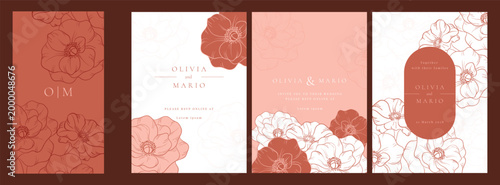 Pastel Luxury Wedding Invitation set,  invite thank you, rsvp modern card Design in line art leaf greenery branches  decorative Vector elegant rustic  plus social media template 