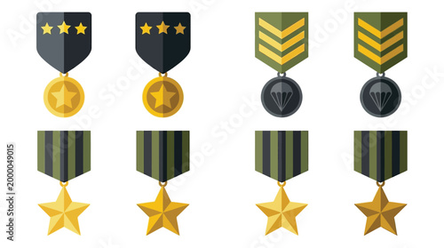 Generic Military Service Medals and Rank Insignia Icons Collection for Achievement Honor and Bravery Awards
