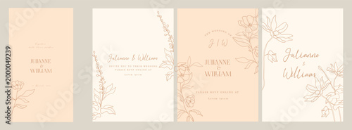 Pastel Luxury Wedding Invitation set,  invite thank you, rsvp modern card Design in line art leaf greenery branches  decorative Vector elegant rustic  plus social media template 