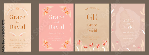 Pink Luxury Wedding Invitation set,  invite thank you, rsvp modern card Design in leaf greenery branches  decorative Vector elegant rustic plus social media template 