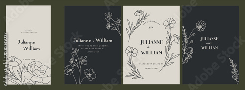 Black and white Luxury Wedding Invitation set,  invite thank you, rsvp modern card Design in leaf greenery branches  decorative Vector elegant rustic plus social media template 