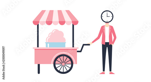 Cotton candy cart vendor street food concept illustration