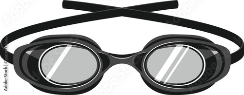 Professional black swimming goggles with clear reflective lenses and adjustable strap isolated on a clean white background perfect for aquatic sports and underwater exploration