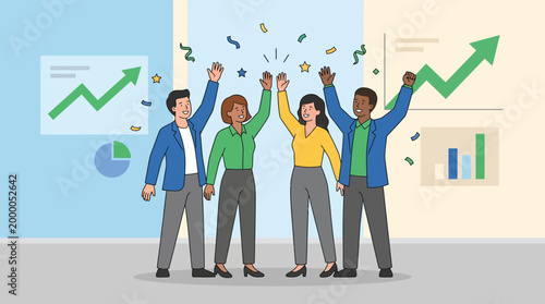 Diverse group of people celebrating success.